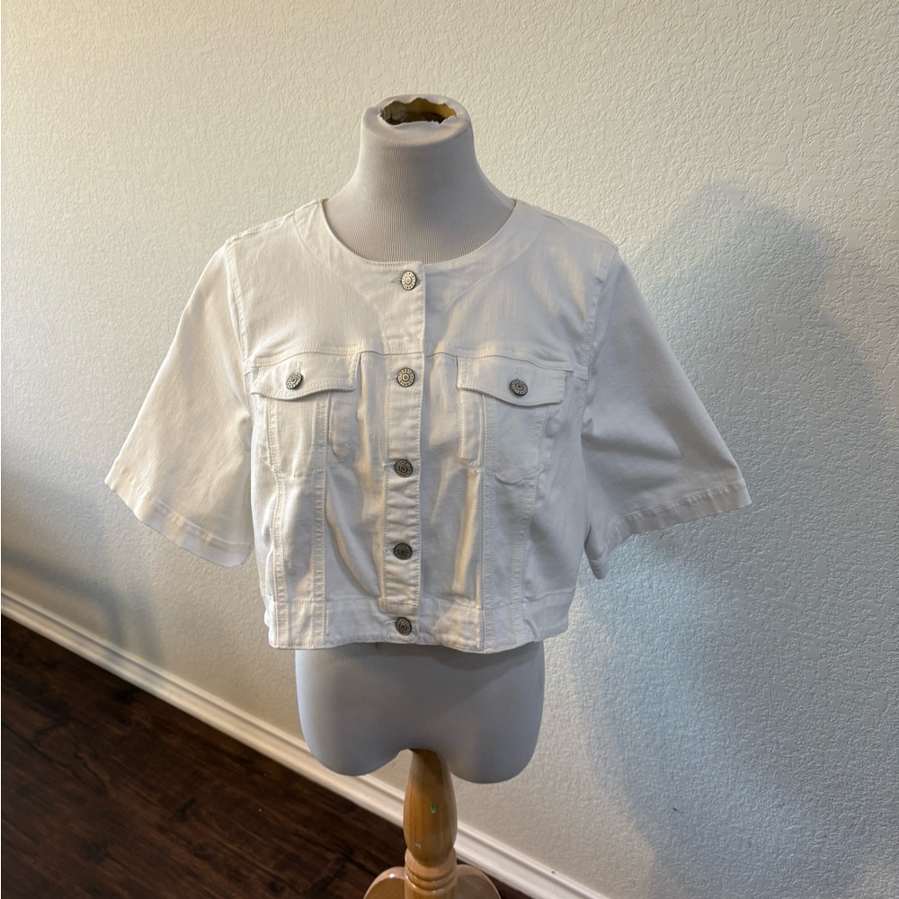 2x White Denim Cropped Button-Up Jacket